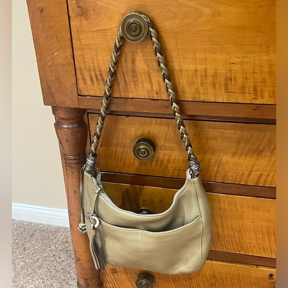 Brighton Barbados Collection Purse Light Gold Pebbled Leather Shoulder Hobo Bag - Picture 2 of 10